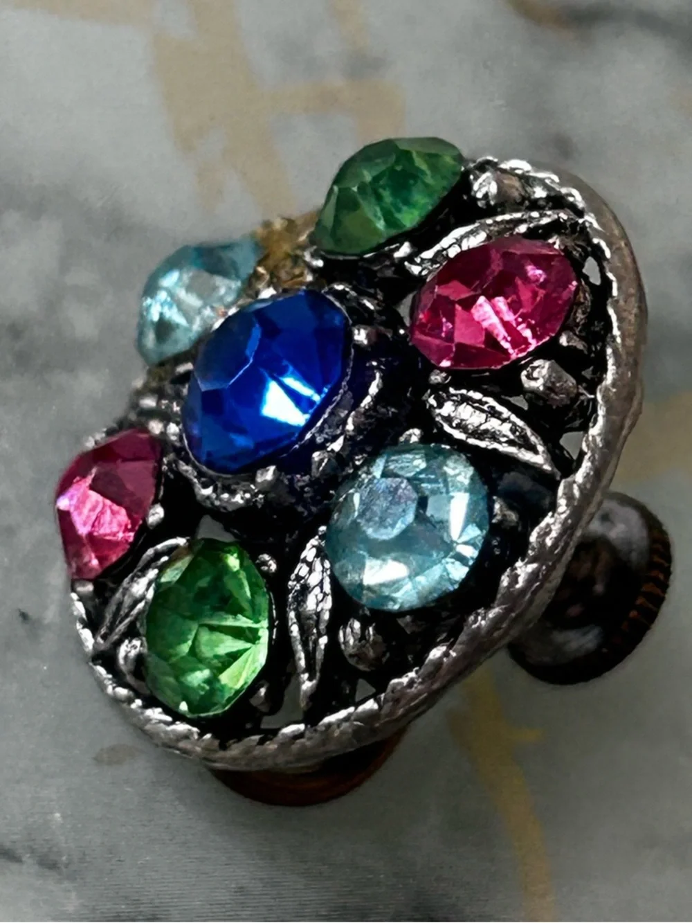 Vintage Multicolor Rhinestone Clip-On Earrings Silver Retro Statement Jewelry